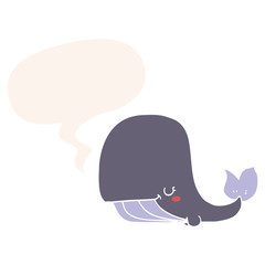cartoon whale and speech bubble in retro style