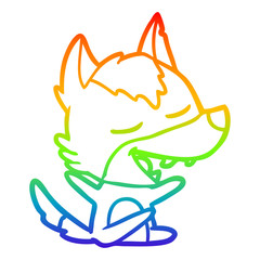 rainbow gradient line drawing cartoon wolf laughing