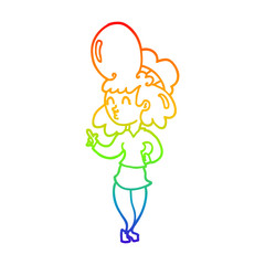 rainbow gradient line drawing cartoon woman with big hair