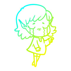 cold gradient line drawing cartoon crying elf girl