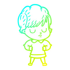 cold gradient line drawing cartoon woman