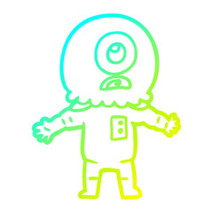 cold gradient line drawing cartoon cyclops alien spaceman