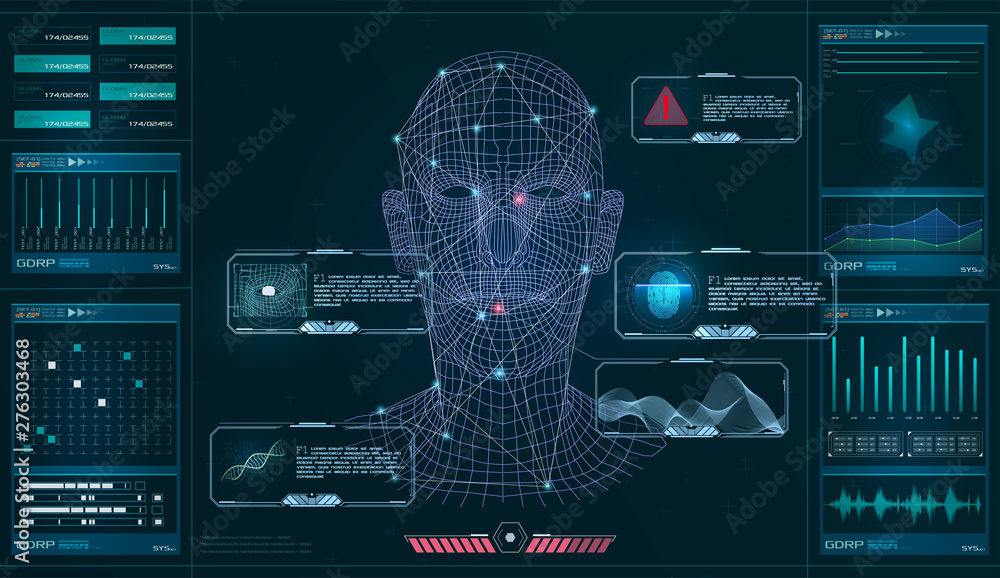 Leinwandbilder biometric identification personality, scanning modern access control, technology recognition (authen