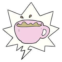 cartoon coffee cup and speech bubble