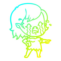 cold gradient line drawing cartoon crying vampire girl