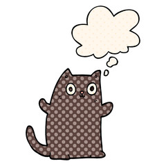 cartoon cat and thought bubble in comic book style
