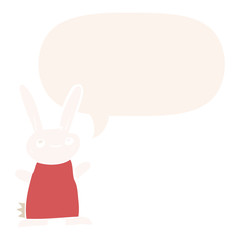 cute cartoon rabbit and speech bubble in retro style