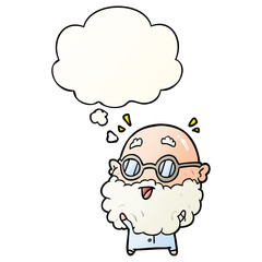cartoon surprised old man and thought bubble in smooth gradient style