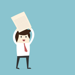 business man hold success paper financial report. Accounting and investment concept.