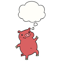 cartoon dancing pig and thought bubble