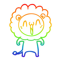 rainbow gradient line drawing happy cartoon lion