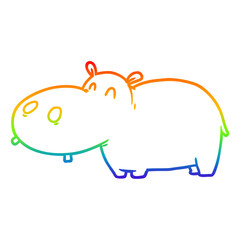 rainbow gradient line drawing cartoon hippo