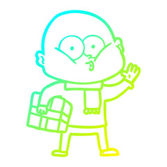 cold gradient line drawing cartoon bald man staring