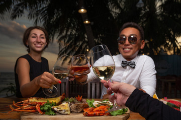 Friends in a seafood restaurant 