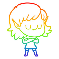 rainbow gradient line drawing happy cartoon elf girl