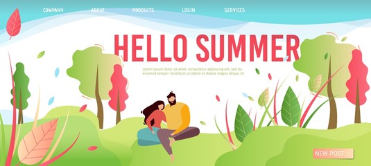 Hello Summer Greeting Cartoon Style Landing Page