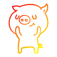 warm gradient line drawing happy cartoon pig