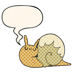 cute cartoon snail and speech bubble in comic book style