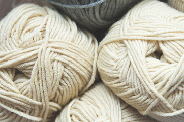 Knitting background.  Knitting yarn for handmade winter clothes. - Image