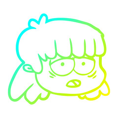cold gradient line drawing cartoon female face