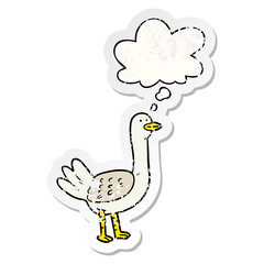 cartoon bird and thought bubble as a distressed worn sticker