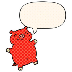 cartoon pig and speech bubble in comic book style