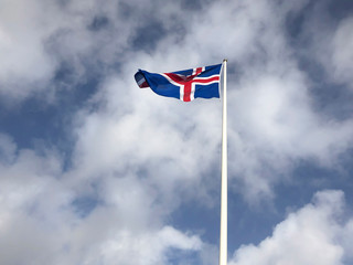 Flag of Iceland waving in the sky with