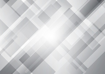 Abstract white and gray squares shape geometric overlapping background.
