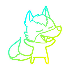 cold gradient line drawing cartoon wolf laughing