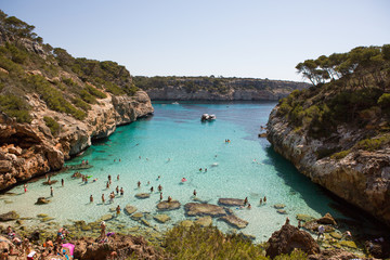 Beautiful view of cala des moro Mallorca, Spain. Bathing beach. Mediterranean sea.Idyllic turquoise...