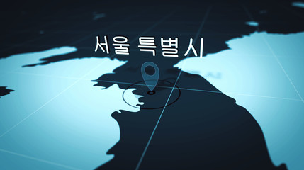 Seoul Korean on blue map