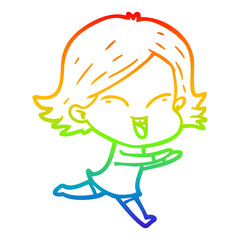 rainbow gradient line drawing happy cartoon girl