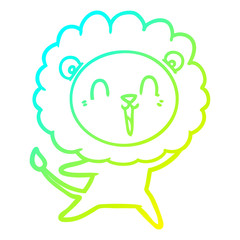 cold gradient line drawing laughing lion cartoon