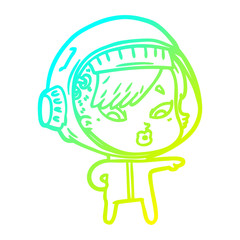 cold gradient line drawing cartoon astronaut woman