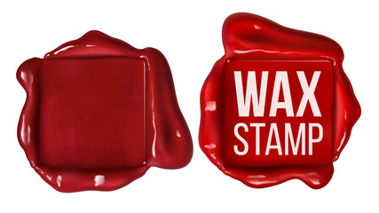 Retro Square Red Wax Stamp With Copy Space Vector. Ancient Medieval Elegance Mark Wax Seal Insignia Of Certificate Or Aged Agreement Document. For Royal Badge Realistic 3d Illustration