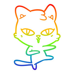 rainbow gradient line drawing cartoon cat