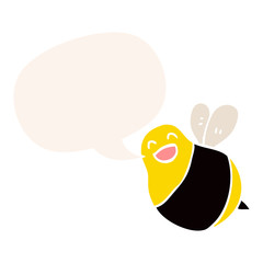 cartoon bee and speech bubble in retro style