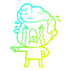 cold gradient line drawing cartoon crying man