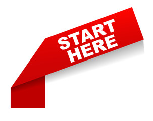 red vector banner start here