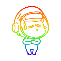 rainbow gradient line drawing cartoon stressed astronaut