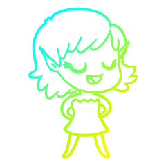 cold gradient line drawing happy cartoon elf girl
