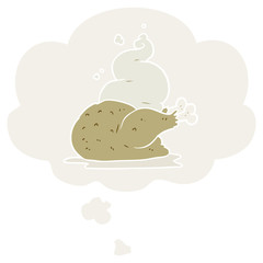 cartoon cooked chicken and thought bubble in retro style