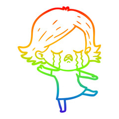 rainbow gradient line drawing cartoon girl crying