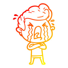 warm gradient line drawing cartoon crying man