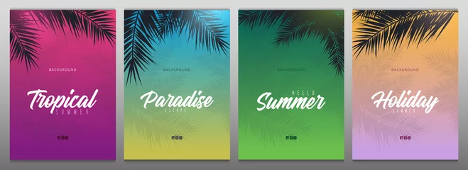 Poster Set of Summer Tropical palm leaves. Exotic palms tree. Floral Backgrounds. © leo_d