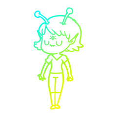cold gradient line drawing cartoon alien girl