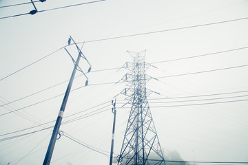 Power plant - transformation station. Multitude of cables and wires