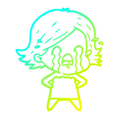 Obraz premium cold gradient line drawing cartoon woman crying