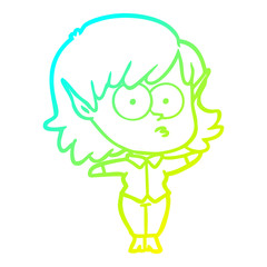 cold gradient line drawing cartoon elf girl staring
