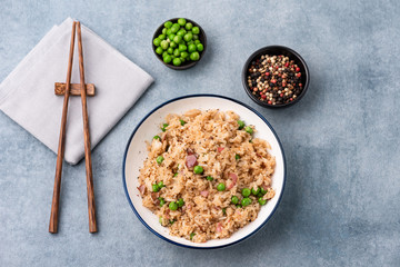 Japan rice fired with peas and chopstick